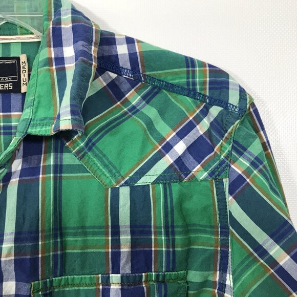 Amongst Others Men's Pearl Snap Long Sleeve Button Down Shirt Green Plaid M - Picture 7 of 10